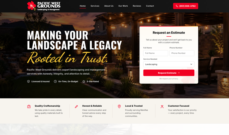 Pacific West Grounds website screenshot