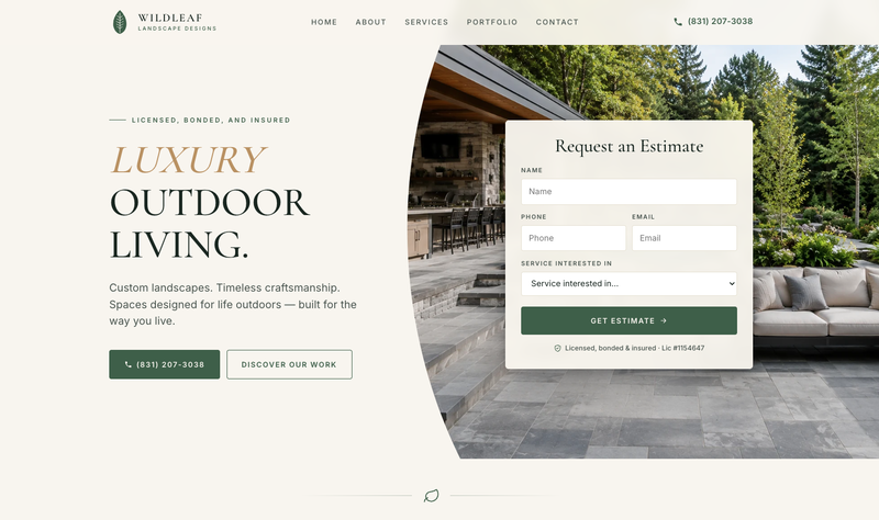 Wildleaf Landscape Designs website screenshot